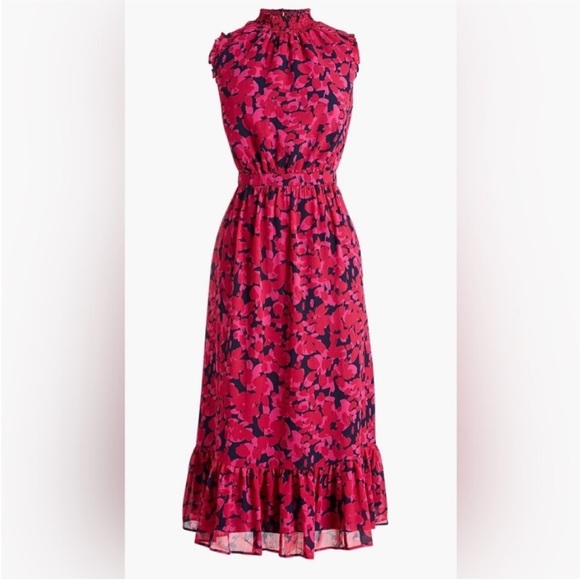 J. Crew Sleeveless Summer Dress Magenta Navy Blue smocked-neck midi dress size 6 - Picture 2 of 16